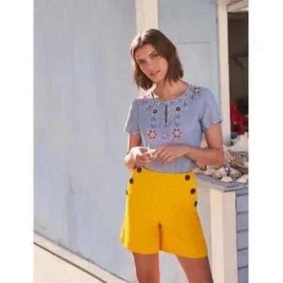 Boden Laura Linen Embroidered Chambray Top US 6 - Picture 3 of 11